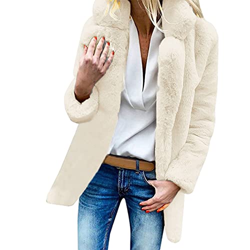 IQYU Fellmantel Damen Winter - Lang Fellmantel Lange Warm Winterjacke Faux Fur Mantel Kunstfell Frauen Elegant Kunstpelz-Jacke Pelzmantel Kunstpelz Flauschige Fellmantel Parka Outwear von IQYU