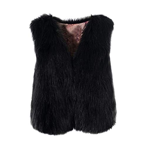 IQYU Fellweste Damen Kunstfell - Pelzweste Damen Schwarz-Felljacke Kunstfell Jacke Kurz Ärmellose Weste Elegant Faux Fur Cardigan Kunstlederjacke/Teddyjacke Warm Übergangsjacke-Winterjacke, S-XXL von IQYU