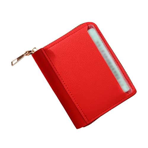 IQYU Für Damen Mode Frauen ID Kurze Brieftasche Einfarbige Tasche Reißverschluss Geldbörse Mehrere Kartenfächer Clutch Bag Kleine Geldbörsen Damen Klein (Red, One Size) von IQYU