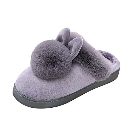 Gefütterte Damen Schuhe Frauen Komfort Indoor-Ears Zuhause Schuhe Kaninchen Hausschuhe Winterschuh weich fellige Frauen-Hausschuh Haus Schuhe Pantoffeln Damen 37 (Grey, 40-41) von IQYU