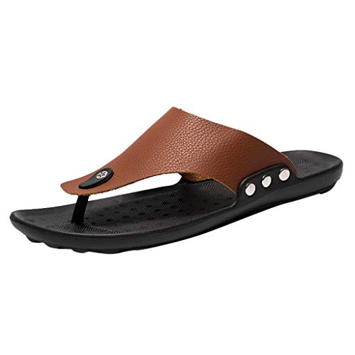 IQYU Gefütterte Herren Schuhe Men Summer Roman Flip-Flop Beach Slipper bequemer T-Strap-offener Zehen Hausschuh Bommel Herren Schuhe 39 (Brown, 41) von IQYU