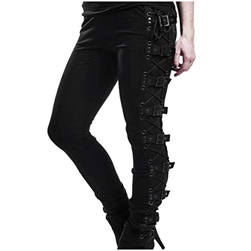 IQYU Gothic Hose Damen Mit Schnallen Leggings Schwarz Punk-Hosen Skinny Strumpfhosen Treggings Outdoor Freizeithosen Steampunk-Leggings RöHrenhose-Sporthose-Jogginghose von IQYU