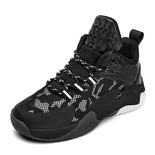 IQYU Hallenschuhe Junge 35 Kinder-Basketballschuhe, Turnschuhe, Mädchen-Turnschuhe, Bequeme High-Top-Basketballschuhe für (kleines Kind/großes Kind) Turnschuhe Halle (Black, 39 Big Kids) von IQYU