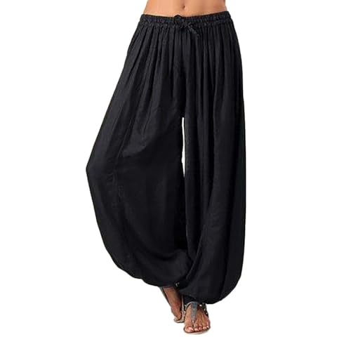 IQYU Haremshosen FüR Damen Yogahose Baumwolle Pumphose Haremshose GroßE GrößEn Aladinhose Pluderhose Yoga-Freizeithose Leichte Sommerhose Lang Schlafanzughose Schlupfhose von IQYU