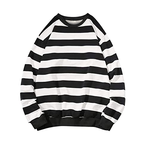 IQYU Herren Gestreifter Pullover Damen Langarm Grunge Pullover Gestreift Sweatshirt Striped Sweater Vintage Winter Pulli Langarmshirt Y2k Top Oberteile Streetwear Hoodie von IQYU