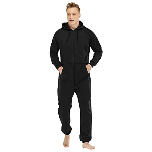 IQYU Herren Jumpsuit mit Kapuze Hausanzug Strampler Loungewear Einteiler Winter Thermo Homewear Hausanzug Nachtwäsche Pyjamahose Nachthemd Sleepwear Warm Fleece Overall Pyjama Hoodies Schlafanzug von IQYU
