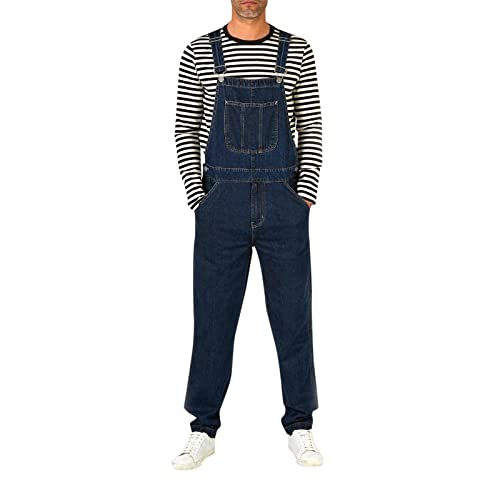IQYU Herren Latzhose Praktische Overalls Arbeit Jeanslatzhose Retro Jumpsuit Jeans Männer Stretch Freizeithose Baggy Jeanshose Sommer Latzjeans Beiläufig Arbeitslatzhose Lange Cargo Jeanshose von IQYU