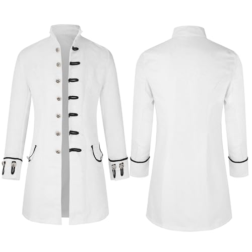 IQYU Herren Smoking AnzüGe Slim Fit Herren Mantel Mittelalter Vintage Jacquard Stehkragen Mantel Uniform Vintage Mantel Gothic Graben Uniform Stehkragen Kleidung Steampunk Jacke Regular Fit von IQYU