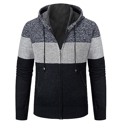 IQYU Herren Strickjacke,Herren Pullover Mit Kapuze,Langarm Herren Baumwolle,Strickpullover Herren Grobstrick,Strickpullover Herren V Ausschnit,Pullover Herren Loose Fit,Herren Strickjacke von IQYU
