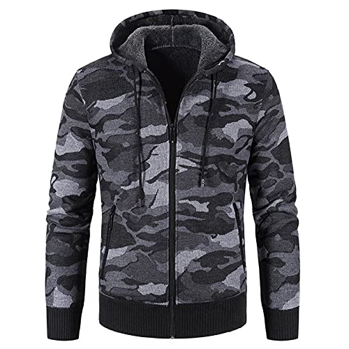 IQYU Hoodie Herren Zip Camo Strickjacke Herren Mit Kapuze Warm Cardigan Winterjacke Fleecejacke Freizeit Jacke Gefütterte Langarmjacke üBergangsjacke Regular Fit Sweater Strickjacke Für Winter von IQYU