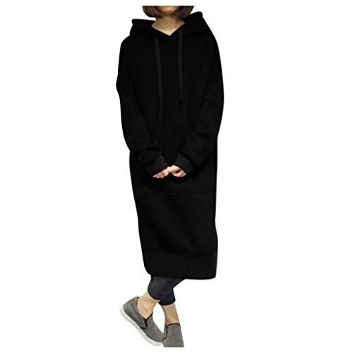IQYU Hoodie Kleid Damen Mit Kapuze Lang Kapuzenpullover Lang -Sweatshirt Oversize Kapuzenpulli Langarm-Pullover-Baumwolle Sweatshirts Winter Causal Winterkleid-Sweatkleider-Sweatshirtkleid von IQYU