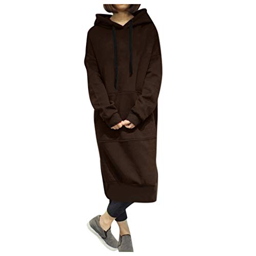 IQYU Hoodie Kleid Damen Mit Kapuze Lang Kapuzenpullover Lang -Sweatshirt Oversize Kapuzenpulli Langarm-Pullover-Baumwolle Sweatshirts Winter Causal Winterkleid-Sweatkleider-Sweatshirtkleid von IQYU