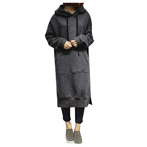 IQYU Hoodie Kleid Damen Mit Kapuze Lang Kapuzenpullover Lang -Sweatshirt Oversize Kapuzenpulli Langarm-Pullover-Baumwolle Sweatshirts Winter Causal Winterkleid-Sweatkleider-Sweatshirtkleid von IQYU