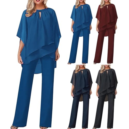 IQYU Hosenanzüge Für Damen Elegant Zweiteilig Hosenanzug Festlich Elegant 2 Teilig 3/4 Batwing Ärmel Unregelmäßiger Shirts Weites Bein Hose Hochzeit Festliche-Abendanzug Chiffon-Freizeitanzug IQYU Hosenanzüge Für Damen Elegant Zweiteilig Hosenanzug Festlich Elegant 2 Teilig 3/4 Batwing Ärmel Unregelmäßiger Shirts Weites Bein Hose Hochzeit Festliche-Abendanzug Chiffon-Freizeitanzug von IQYU