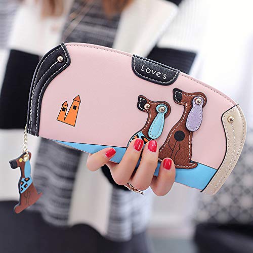 IQYU Hülle Mate 20 Pro Brieftasche Marke Portemonnaie berühmte Geldbörse Frauen Tasche Frauen Designer Comic Hund Geldbörse Brieftasche Damen Groß Reißverschluss (pink, One Size) von IQYU