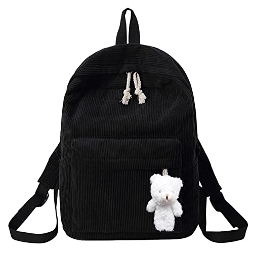 IQYU Hunde Rucksäcke Groß Casual Schulter Cord Rucksack Student Mode Tasche Damen Tasche Jugend Einfache Mode Umhängetasche Kinder Rucksäcke 14 (Black, One Size) von IQYU