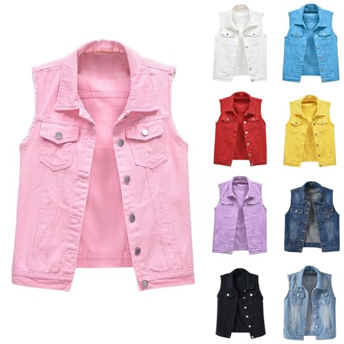 IQYU Jeans Weste - Jeansweste - Denim-Weste - Jeans Weste Ärmellos Jacken - Große Größen - Übergangsjacke - Tailliert-Stretch-Jeansjacke - Damenwesten Elegant - Ärmellose Jacke - Mit Knopfleiste von IQYU