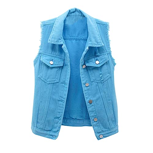 IQYU Jeansweste Damen Ärmellos Oversized - Jeans Weste Für Damen Große Größen Jeansjacke Ärmellos Damenwesten Leichte-Sommerjacke Elegante Trachtenweste Stretch Damen-Jeansjacken Women Denim-Jacket von IQYU