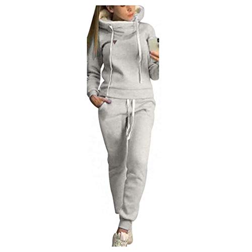 IQYU Jogginganzug Damen Baumwolle Warm: Trainingsanzug Damen Baumwolle Mit Kapuze: Sportanzug Damen Set Lang Sweatshirt-Rollkragen Freizeitanzug-Hausanzug Workout-Sets, Laufen, Yoga, Sportbekleidung von IQYU