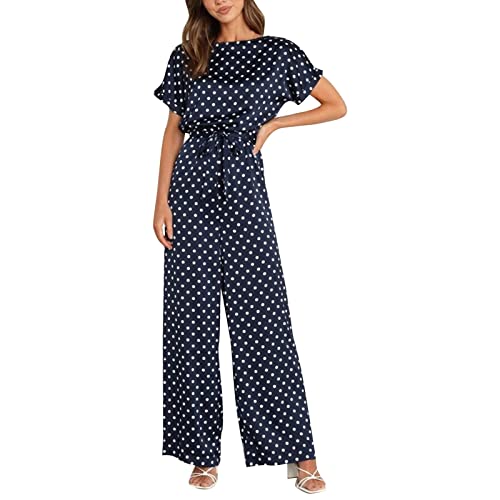 IQYU Jumpsuits Für Damen Sommer Lang Weites Bein Jumpsuit Elegant Hochzeit Hosenanzug Polka-Dot Sommerhose Festlich Sommeroveralls Leicht-Latzhose Weites Bein Latzhose Spielanzug von IQYU