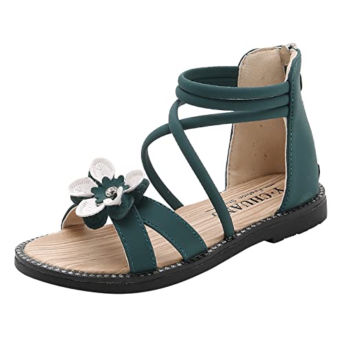 IQYU Kindersandale Sommer MäDchen Open Toe Atmungsaktiv Sandaletten Prinzessin Schuhe Mit Blumen Flache Strandschuhe ZurüCk ReißVerschluss Sommersandalen Rutschfeste Casual Kindersandalen von IQYU