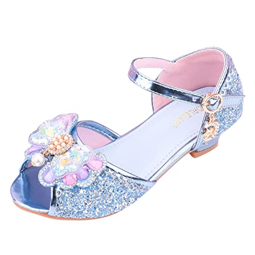 IQYU Kinderschuhe mit glänzenden Sandalen Prinzessin Schuhe Bogen High Heels Zeigen Prinzessin Schuhe Gummistiefel (Z-A-Blue, 33 Big Kids) von IQYU
