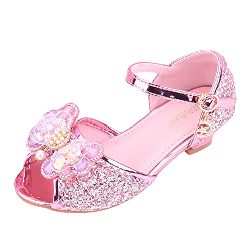 IQYU Kinderschuhe mit glänzenden Sandalen Prinzessin Schuhe Bogen High Heels Zeigen Prinzessin Schuhe Gummistiefel (Z-A-Pink, 35 Big Kids) von IQYU