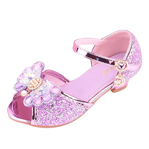 IQYU Kinderschuhe mit glänzenden Sandalen Prinzessin Schuhe Bogen High Heels Zeigen Prinzessin Schuhe Gummistiefel (Z-A-Purple, 28.5 Little Child) von IQYU