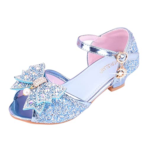 IQYU Kinderschuhe mit glänzenden Sandalen Prinzessin Schuhe Bogen High Heels Zeigen Prinzessin Schuhe Halbschuhe 34 Mädchen (Z01-A-Blue, 28.5 Little Child) von IQYU