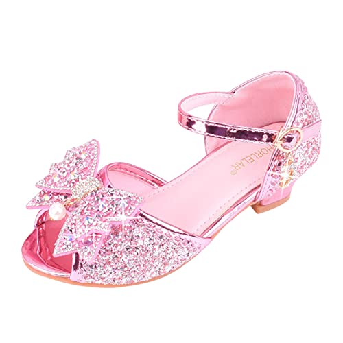 IQYU Kinderschuhe mit glänzenden Sandalen Prinzessin Schuhe Bogen High Heels Zeigen Prinzessin Schuhe Halbschuhe 34 Mädchen (Z01-A-Pink, 29.5 Little Child) von IQYU