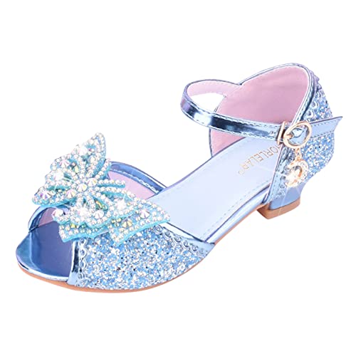 IQYU Kinderschuhe mit glänzenden Sandalen Prinzessin Schuhe Bogen High Heels zeigen Prinzessin Schuhe Neopren Kinder (Z1-A-Blue, 30 Little Child) von IQYU