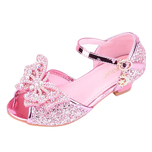IQYU Kinderschuhe mit glänzenden Sandalen Prinzessin Schuhe Bogen High Heels zeigen Prinzessin Schuhe Neopren Kinder (Z1-A-Pink, 29.5 Little Child) von IQYU