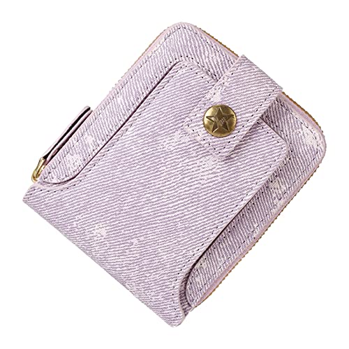 IQYU Klein Geldbörsen Damen Außenhandel New Herren Short Multi Functional Denim Fabric Horizontal Zipper Wallet Brieftasche Herren Klein (Purple, One Size) von IQYU