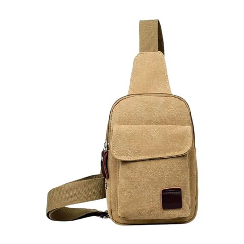 IQYU Klein Umhängetaschen Damen Schwarz Männer Taille Pack Leinwand Brust Tasche Koreanische männer Tasche Casual Kleinen Rucksack Schulter Tasche Multifunktionale Sport Friseur (Khaki, One Size) von IQYU