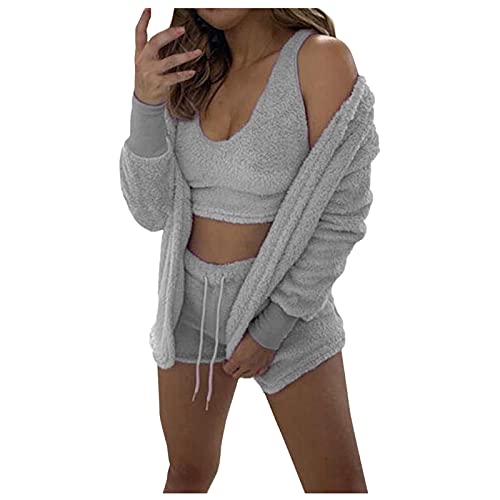 IQYU Kuschelanzug Damen Flauschig Kurz - Y2k Hausanzug Damen Set Fleece 3 Teiler Trainingsanzug Bh + Leggings Set PlüSchjacke, Schlafanzug,Freizeitanzug, KurzgrößE, Warm, Sportanzug, Jogginganzug IQYU Kuschelanzug Damen Flauschig Kurz - Y2k Hausanzug Damen Set Fleece 3 Teiler Trainingsanzug Bh + Leggings Set PlüSchjacke, Schlafanzug,Freizeitanzug, KurzgrößE, Warm, Sportanzug, Jogginganzug von IQYU