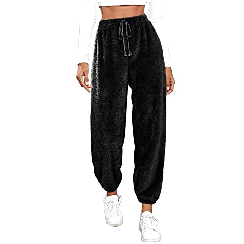 IQYU Kuschelhose Damen Hausehose Winter Fleece-Schlafanzughose Lang Flauschig Warm GefüTtert PlüSchhose Bequem Haushosen Fleece Mit Taschen Pyjamahose Freizeithose Yogahose-Winterhose von IQYU