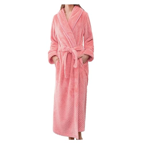 IQYU Langer Morgenmantel Damen Winter Bademantel Waffelpiqu Extra Lang Übergröße Hausmantel Warm Langarm Saunamantel Fleece Bademäntel Flauschig Mit Gürtel Loungewear Kuschelig Nachtwäsche von IQYU