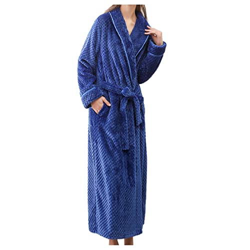 IQYU Langer Morgenmantel Damen Winter Bademantel Waffelpiqu Extra Lang Übergröße Hausmantel Warm Langarm Saunamantel Fleece Bademäntel Flauschig Mit Gürtel Loungewear Kuschelig Nachtwäsche von IQYU