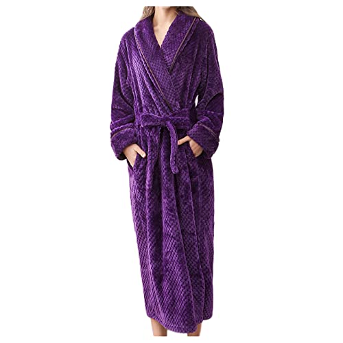 IQYU Langer Morgenmantel Damen Winter Bademantel Waffelpiqu Extra Lang Übergröße Hausmantel Warm Langarm Saunamantel Fleece Bademäntel Flauschig Mit Gürtel Loungewear Kuschelig Nachtwäsche von IQYU