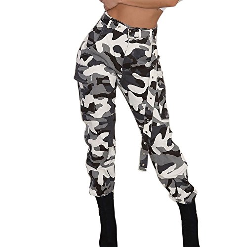 IQYU Latex Hose Damen Schwarz Hosen Camouflage Hosen Camo Women 's Cargo Hosen lässige Militärhose Damen Zweiteiler Kurze Hose Und Top (White, XL) von IQYU