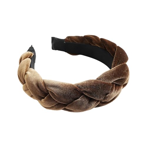 IQYU Laufen Herren Winter Geflochtenes Haarband, Samt, geflochtenes Stirnband, Damen, breites Vintage-gepolstertes Stirnband für Frauen und Mädchen Kopftuch Sommer Damen (Brown, One Size) von IQYU