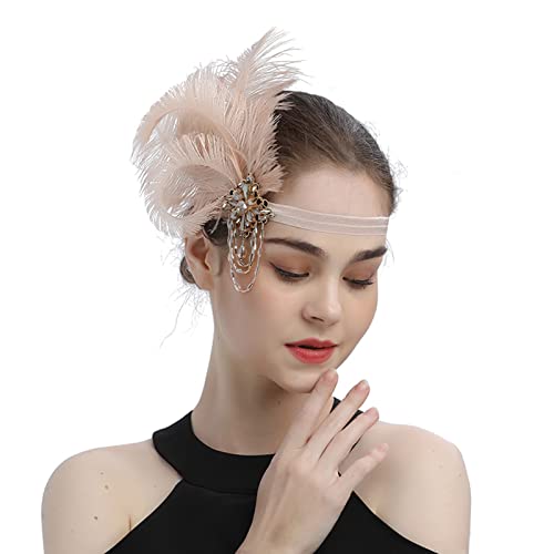 IQYU Laufen Zubehör Herren 1920er Flapper Stirnband schwarze Feder Kopfschmuck Strass Haarband Cocktailkopf Zubehör für Damen Schweißband Handgelenk Kinder (Pink, One Size) von IQYU