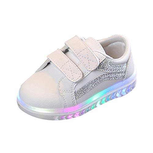 IQYU Laufschuhe Junge 1 Jahr Kinder Kind Baby Mädchen gestreifte Bling Flache führte leuchtende Sport Sneaker-Schuhe Baby 1 Jahr (Silver, 22.5 Toddler) von IQYU