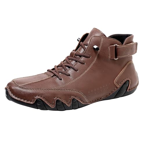 IQYU Leder Freizeitschuhe Herren Wanderhalbschuhe wasserdichte Orthopädische Große Größe Barfußschuhe Leichtgewichts Trekkingschuhe Bequeme Arbeitsschuhe Flache Walkingschuhe Outdoorschuhe von IQYU