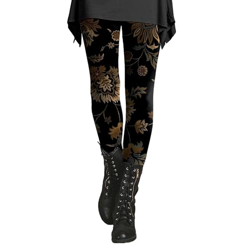 IQYU Leggings Damen Baumwolle, Yogahose Damen Lang Damen-Leggings Stretch Laufhose Damenhose Gemusterte Jogginghose Slim Fit Trainingshose Blumen Druck Trainingshose Bequeme Sweatpant Schmal von IQYU