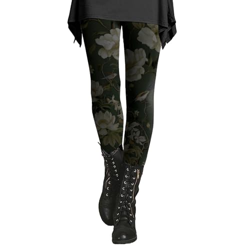 IQYU Leggings Damen Baumwolle, Yogahose Damen Lang Damen-Leggings Stretch Laufhose Damenhose Gemusterte Jogginghose Slim Fit Trainingshose Blumen Druck Trainingshose Bequeme Sweatpant Schmal von IQYU