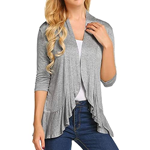 IQYU Leichte Sommerjacke Damen Elegant Sommer Cardigan Leicht Kurzarm Kurz Strickjacke Einfarbig Open Front Strickcardigan 3/4 Arm Bolerojacke Dünn-Strickjacken/Shirtjacke von IQYU