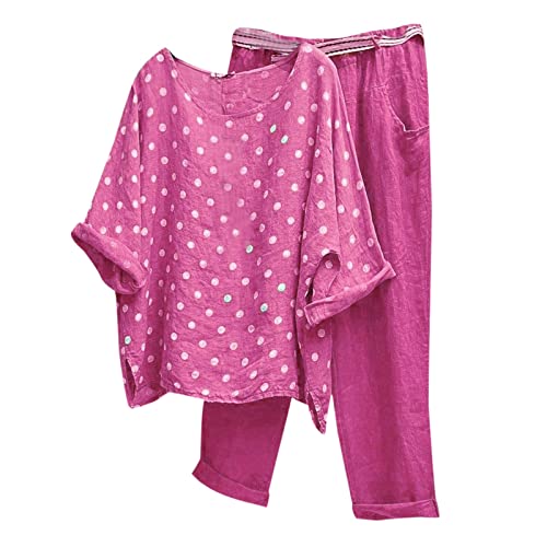 IQYU Leinenanzug Damen Sommer Lang: Sommer-Anzug Damen Leicht Elegant Hosenanzug Zweiteiliges Freizeitanzug Große Größen Hausanzug Casual Jogginganzug Lang Stoffhose + Leinenbluse Sportanzug, S-XXL von IQYU
