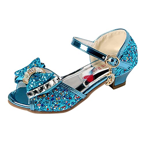 IQYU Mädchen Sandalen Prinzessin Schuhe Fischmaul Offene Spitze Blumenschuhe Hohle Blumenschuhe Sandalen Weiche Sohle Prinzessin Schuhe Warme Sneaker Mädchen (Z02-A-Blue, 35 Big Kids) von IQYU