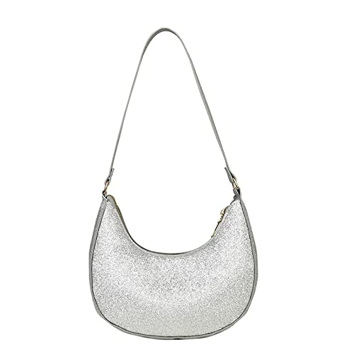 IQYU Magnetverschluss Taschen Silber einfarbig Pailletten Umhängetasche Metall Reißverschluss Handtasche Umhängetaschen Herren Aktentasche (Silver, One Size) von IQYU